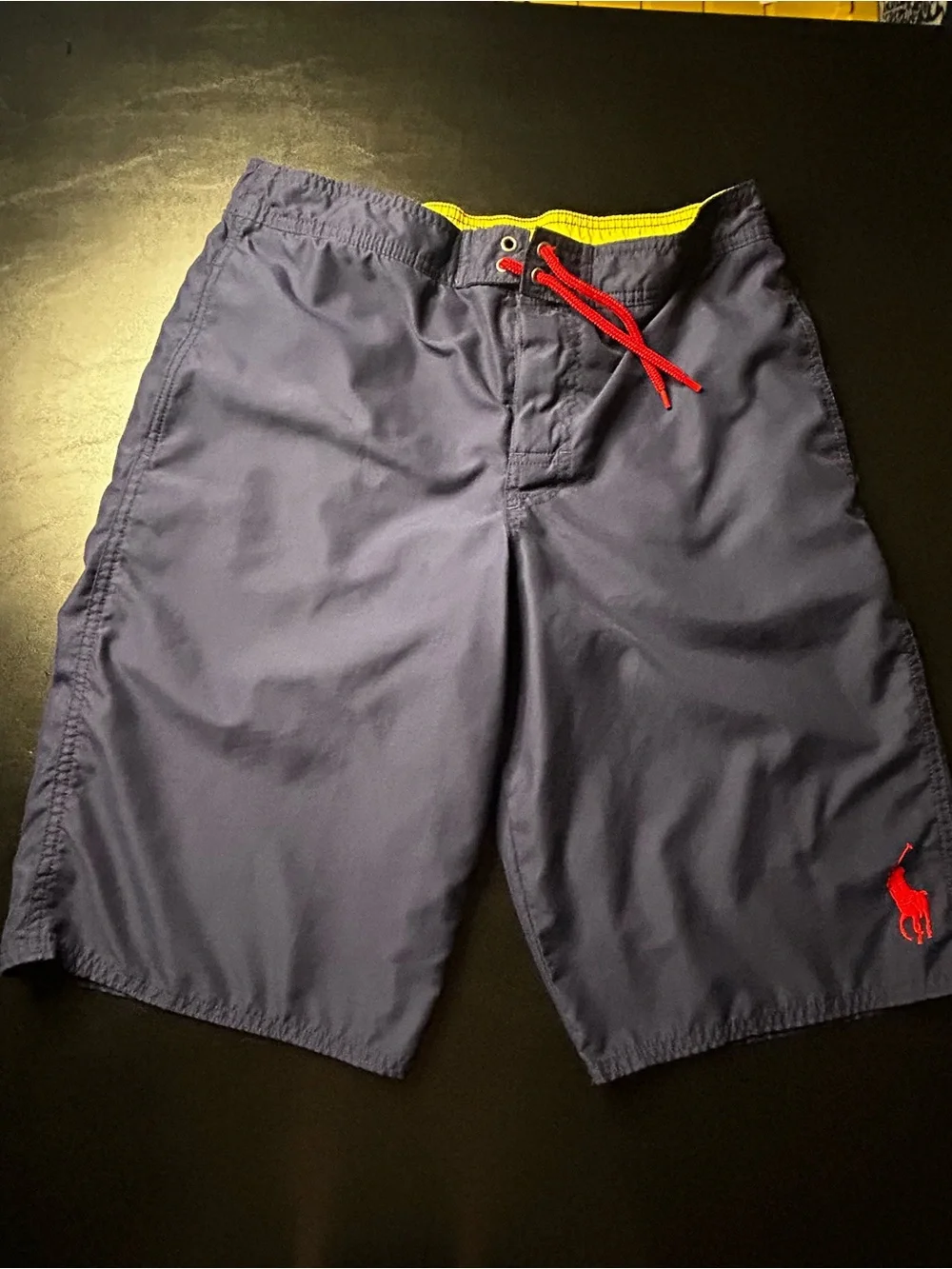 Ralph Lauren Navy Swim Shorts with Yellow Waistband